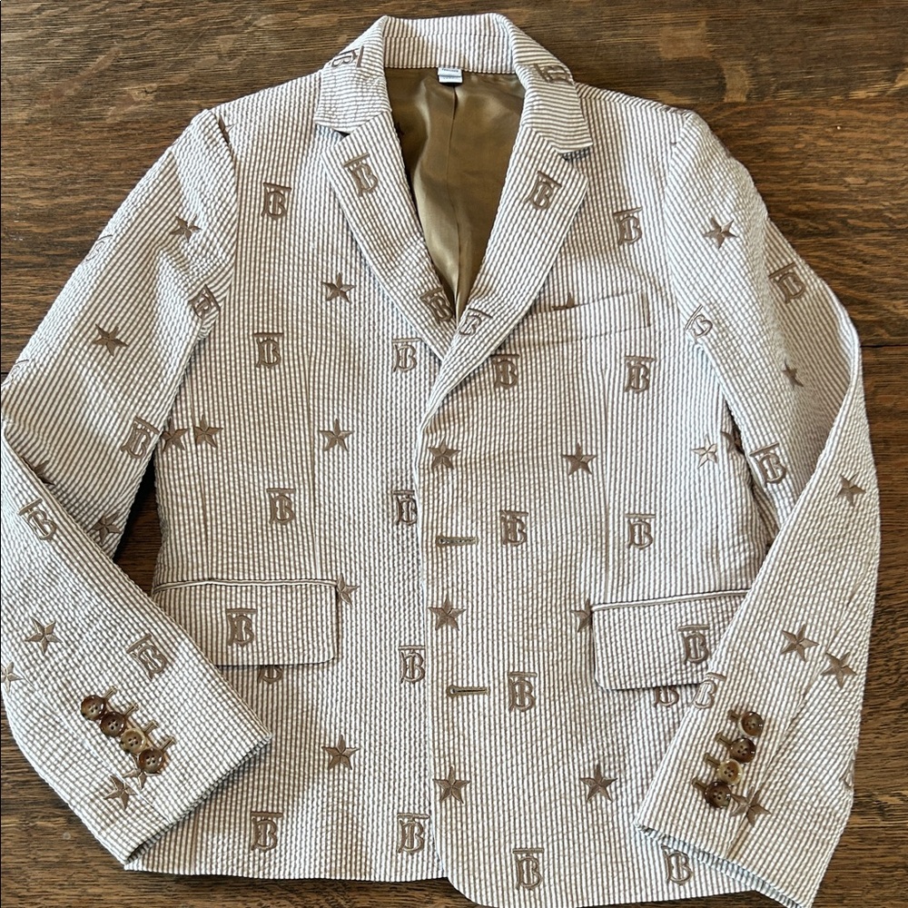 Burberry Khaki Brown Lined Jacket with White Logo Patch kids size 10